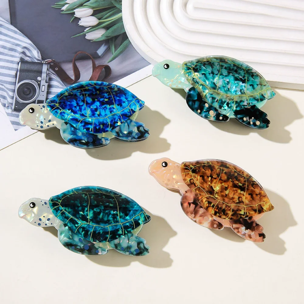 1Pc Boho Sea Turtle Hair Claw, Acetate Hair Accessory for Beach Vacation, Perfect for Summer Hairstyle