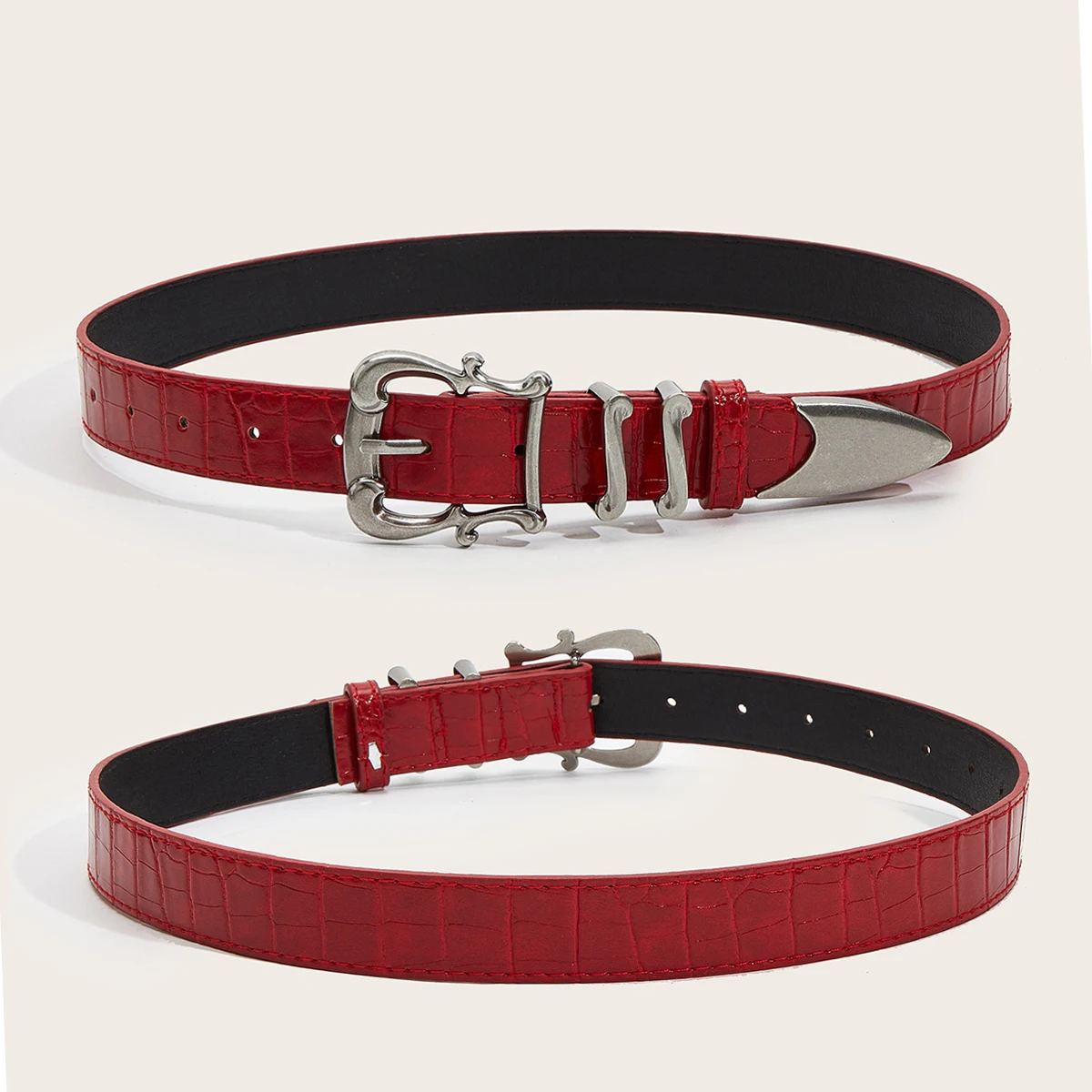 High-End Luxury Designer Crocodile Pattern Red Belt For Women New Fashion Niche Black Belt For Skirts And Jeans Punk Accessories