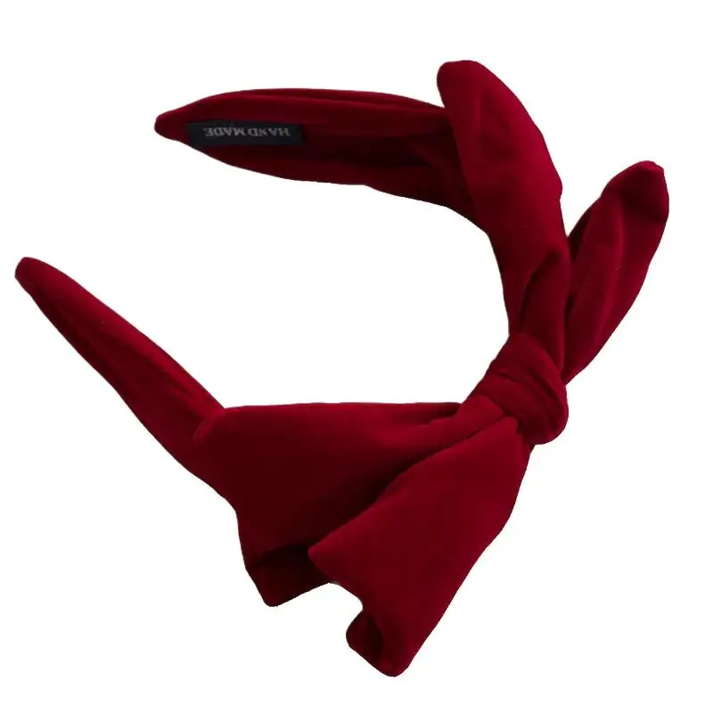 Red Black Velvet Wide Bow Headband For Girls Women Winter Hairband Fashion Temperament New Year Hair Accessories【AliS8】
