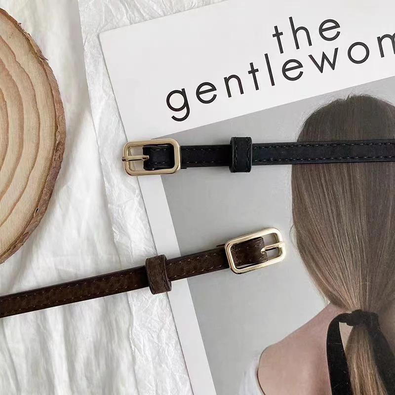 **Retro French PU Leather Belt For Women Unisex Belts Buckle Luxury Belts Female Jeans Waist Belts Men Waistband Thin Belts