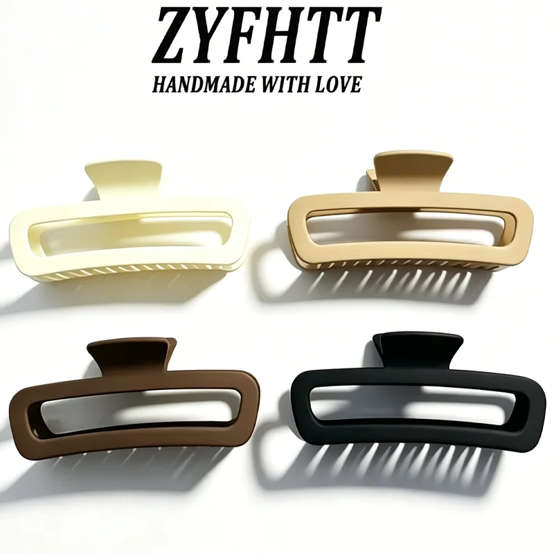 1/4pcs ZYFHTT Solid Color Matte Frosted Rectangular Hair Clip Claw For Women Daily Wear Big Shark Clip Fashion Girls Hair Clamp