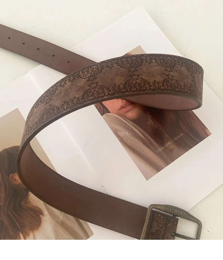 2026 New Retro Y2K Belt WOMEN'S New National Wind Belt with Jeans Belt Senior Sense of Brown