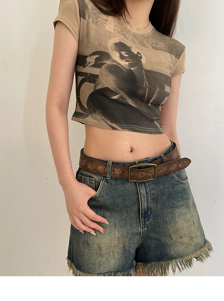 2026 New Retro Y2K Belt WOMEN'S New National Wind Belt with Jeans Belt Senior Sense of Brown