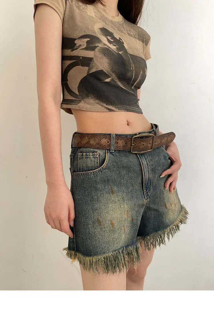 2026 New Retro Y2K Belt WOMEN'S New National Wind Belt with Jeans Belt Senior Sense of Brown