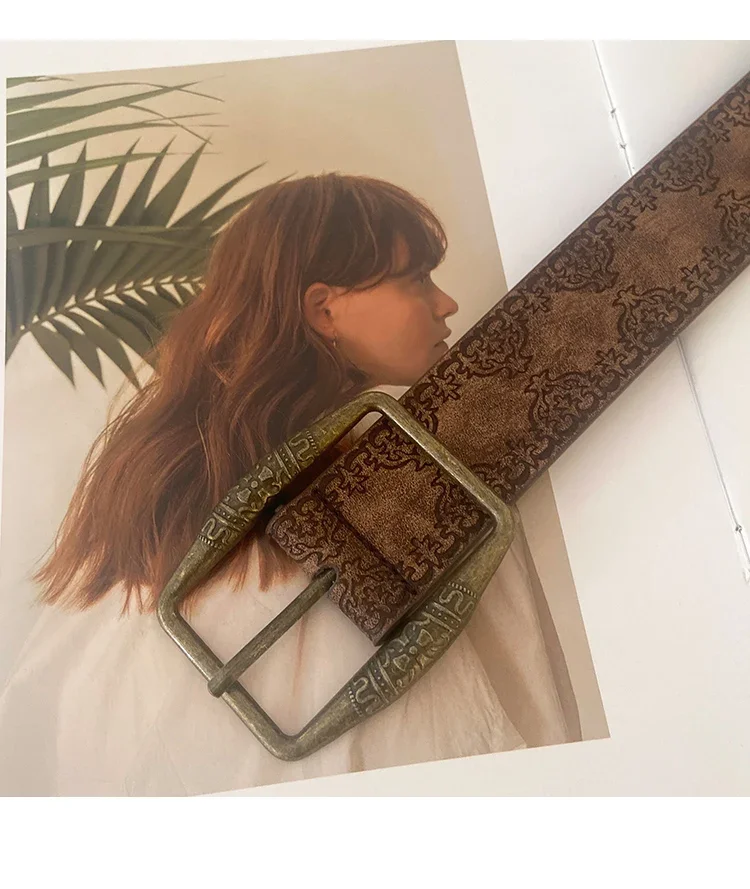 2026 New Retro Y2K Belt WOMEN'S New National Wind Belt with Jeans Belt Senior Sense of Brown