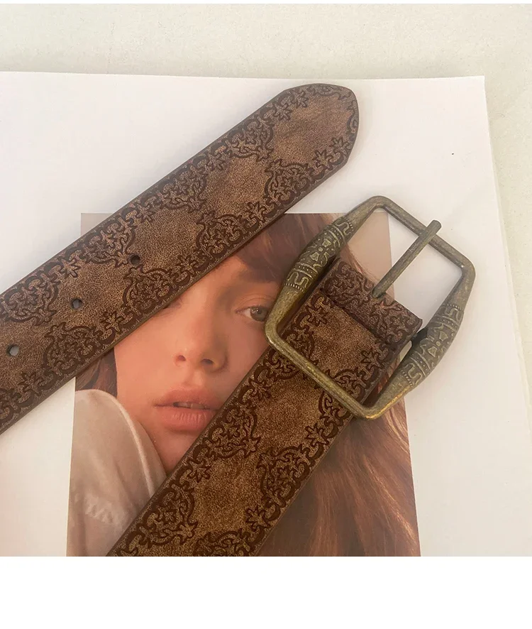 2026 New Retro Y2K Belt WOMEN'S New National Wind Belt with Jeans Belt Senior Sense of Brown