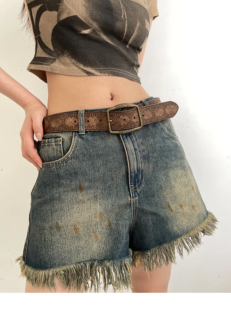 2026 New Retro Y2K Belt WOMEN'S New National Wind Belt with Jeans Belt Senior Sense of Brown