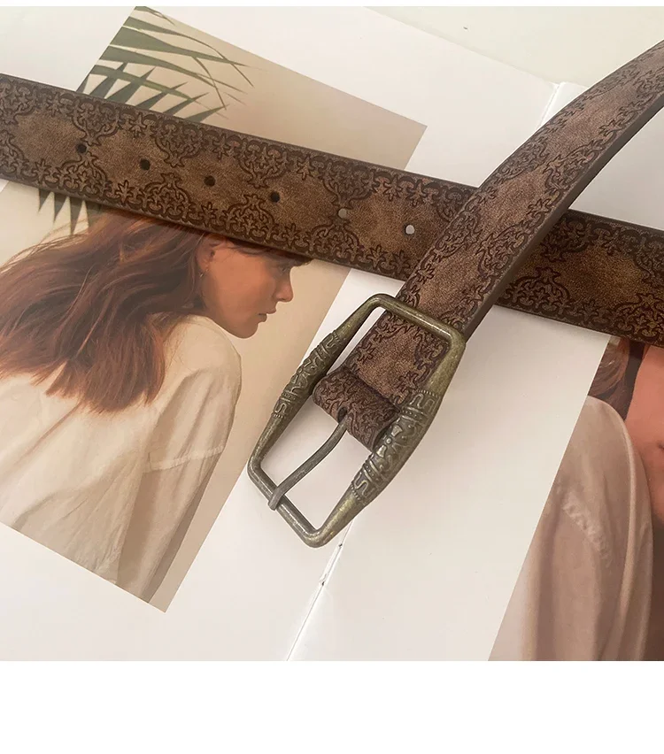 2026 New Retro Y2K Belt WOMEN'S New National Wind Belt with Jeans Belt Senior Sense of Brown