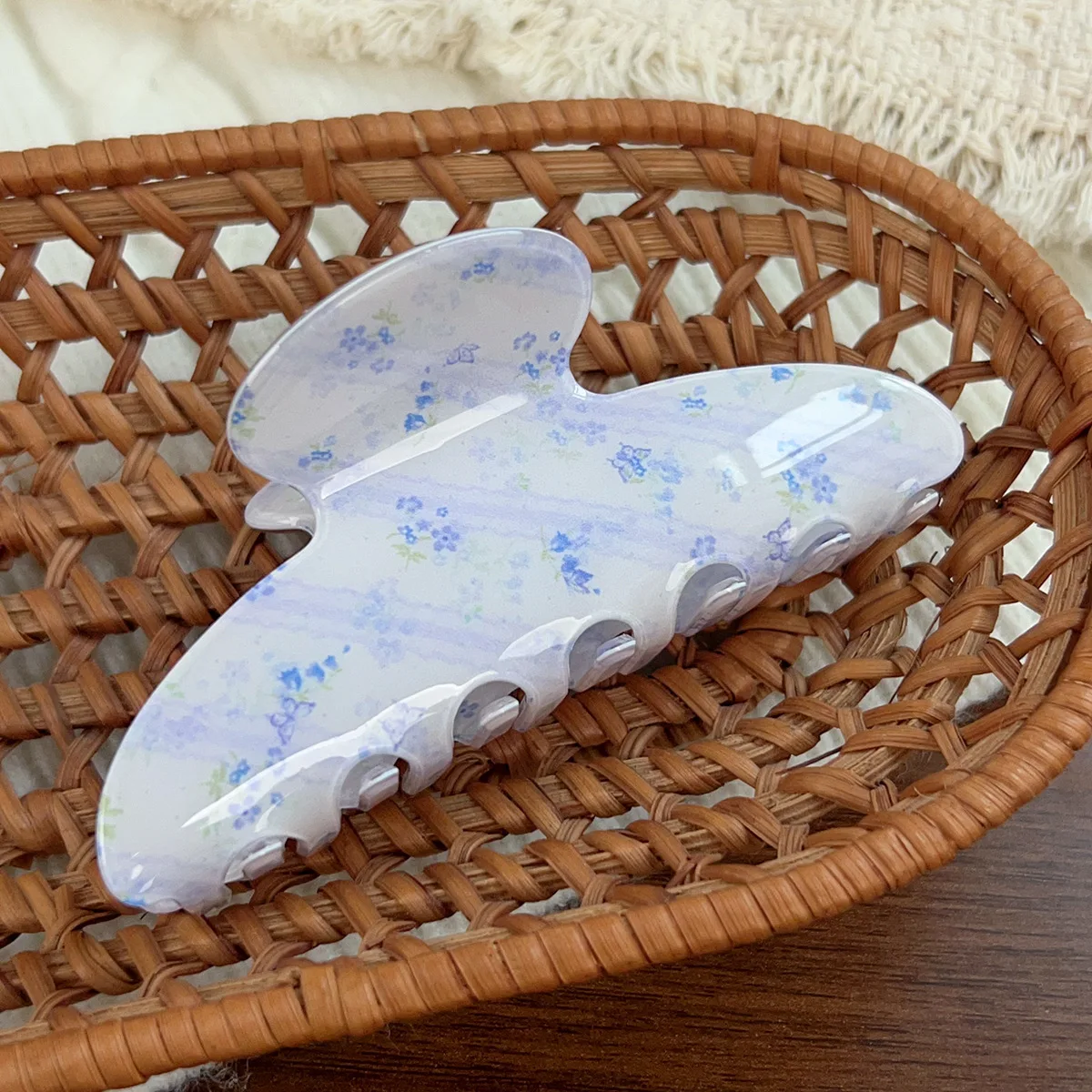 11CM French Retro Light Blue Hair Claw Acetate Claw Clips Stripe Flower Crab Hair Clip Trendy Hair Accessories for Women Girls