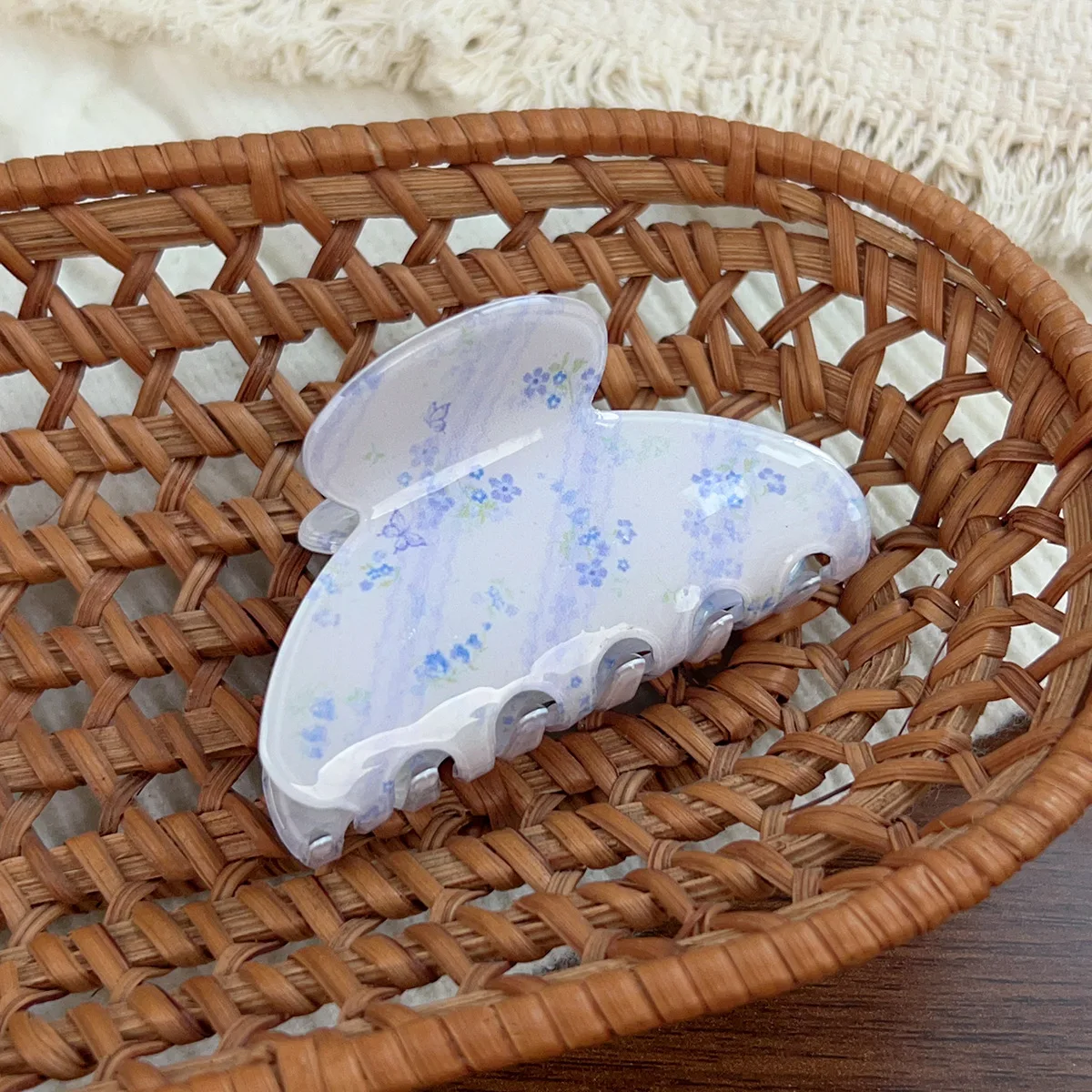 11CM French Retro Light Blue Hair Claw Acetate Claw Clips Stripe Flower Crab Hair Clip Trendy Hair Accessories for Women Girls