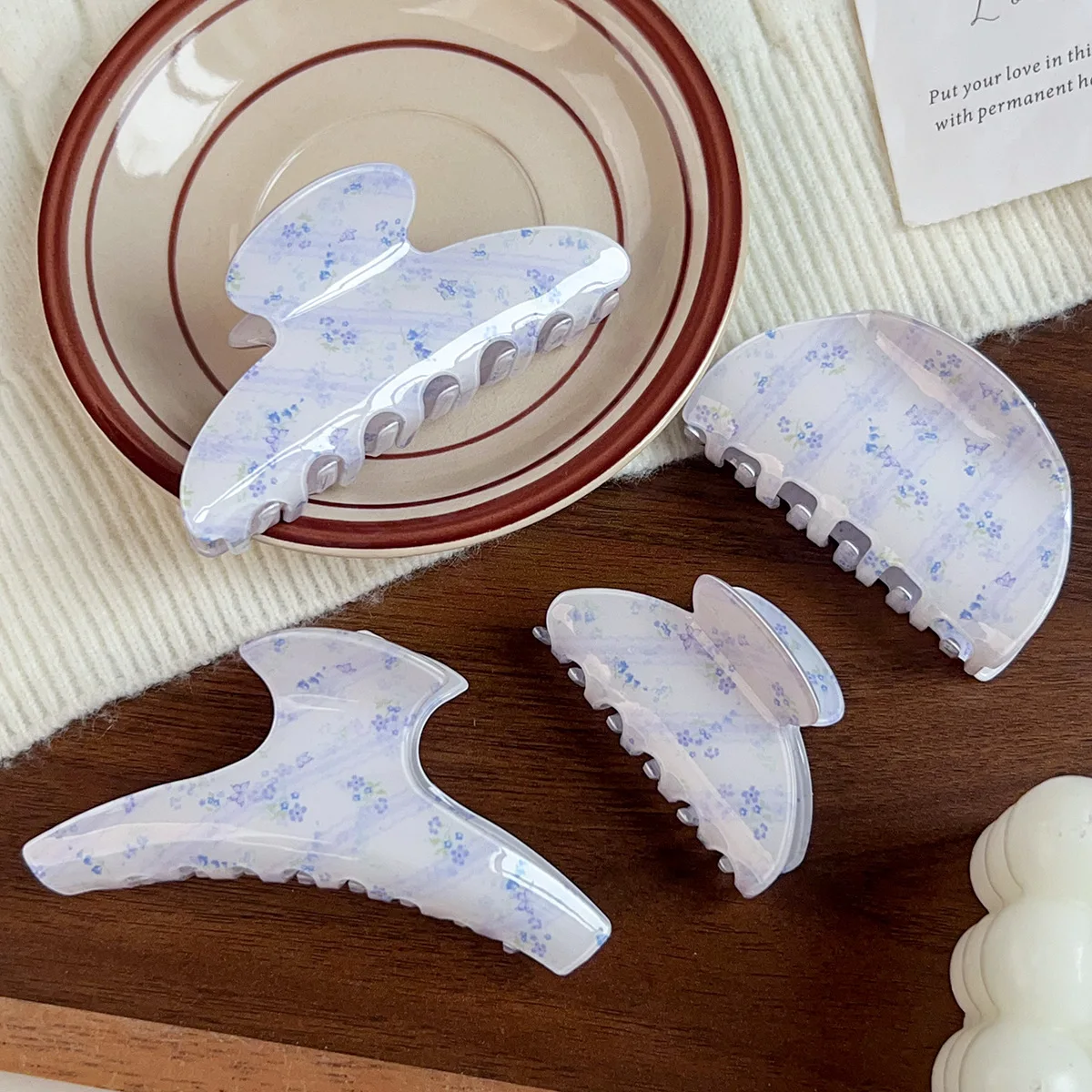 11CM French Retro Light Blue Hair Claw Acetate Claw Clips Stripe Flower Crab Hair Clip Trendy Hair Accessories for Women Girls