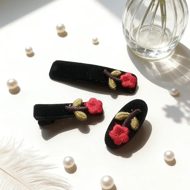 3PC Fashion Velvet with Rose Flower Hair Side Clips Vintage Hairpin for Girls Women Korean Hair Accessories