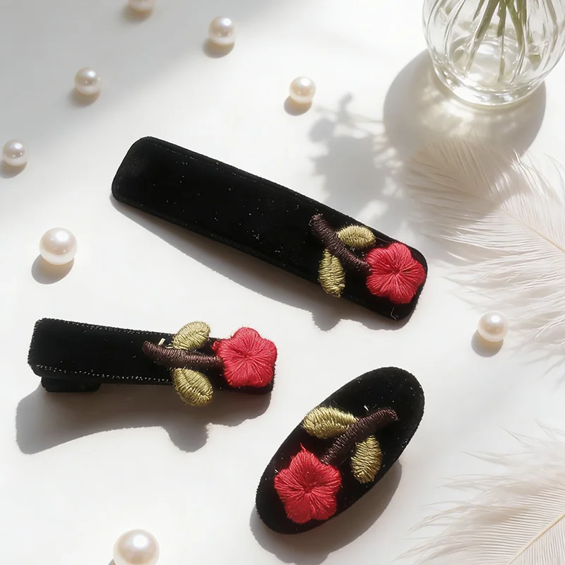 3PC Fashion Velvet with Rose Flower Hair Side Clips Vintage Hairpin for Girls Women Korean Hair Accessories