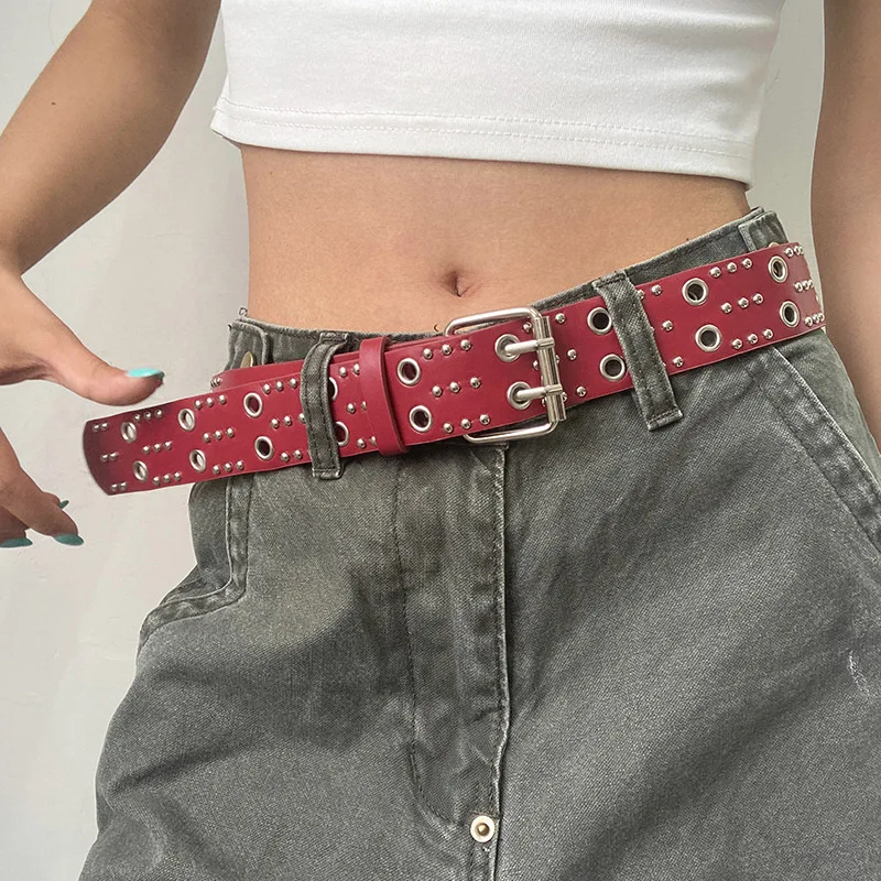 Punk-style double-breasted heavy metal belt, Korean fashion decorative waist belt for jeans