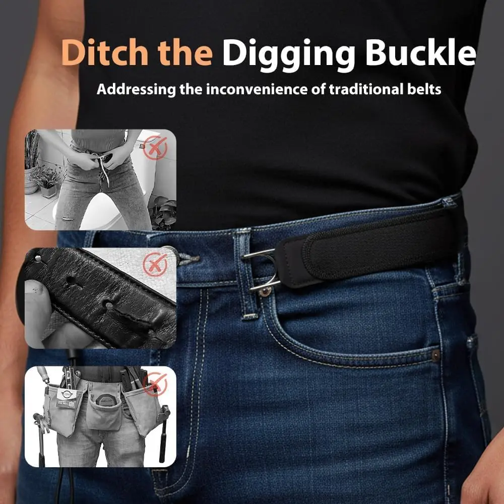 Adjustable No Buckle Waist Belt Men Work Tactical Belt with Release Metal Hook Strap Invisible Side Women Belts for Jeans Pants