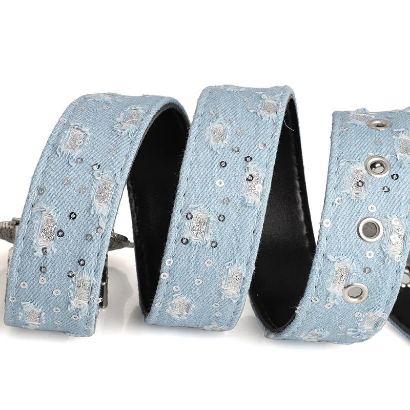 Women's Retro Casual Trend Rhinestone Buckle Belt, Street Ripped Denim Style Punk Rock Versatile Fashion Accessory,For Men Women