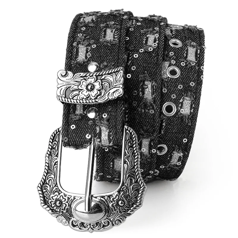 Women's Retro Casual Trend Rhinestone Buckle Belt, Street Ripped Denim Style Punk Rock Versatile Fashion Accessory,For Men Women