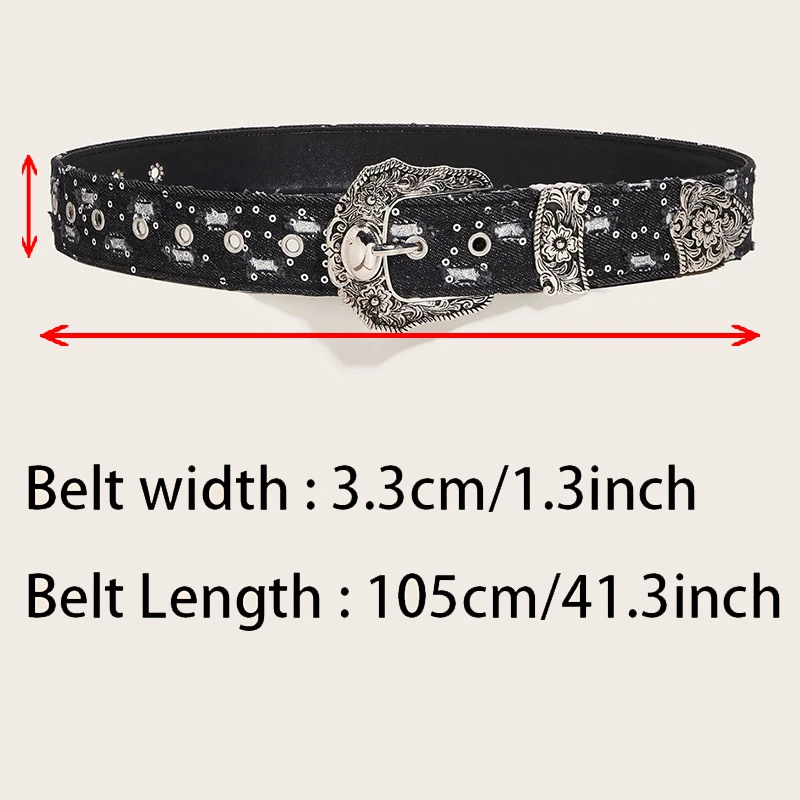 Women's Retro Casual Trend Rhinestone Buckle Belt, Street Ripped Denim Style Punk Rock Versatile Fashion Accessory,For Men Women