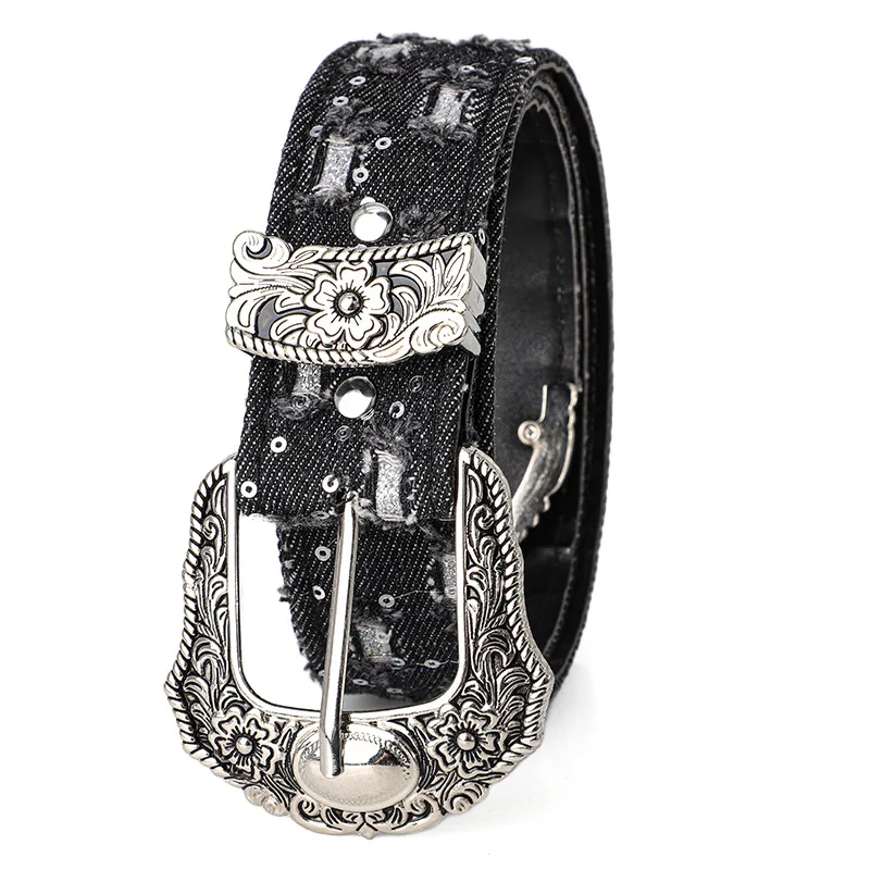 Women's Retro Casual Trend Rhinestone Buckle Belt, Street Ripped Denim Style Punk Rock Versatile Fashion Accessory,For Men Women