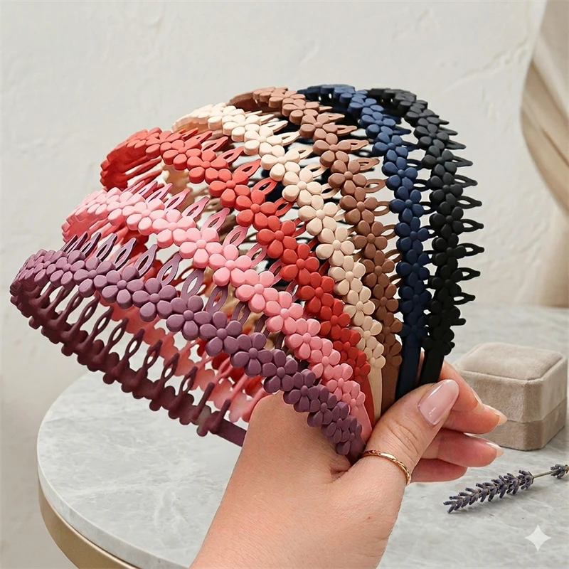 2pcs/lot Flower Design Plastic Teeth Headband   Colorful Hair Hoops For Girls Face Washing Headbands Women's Elegant Hair Access