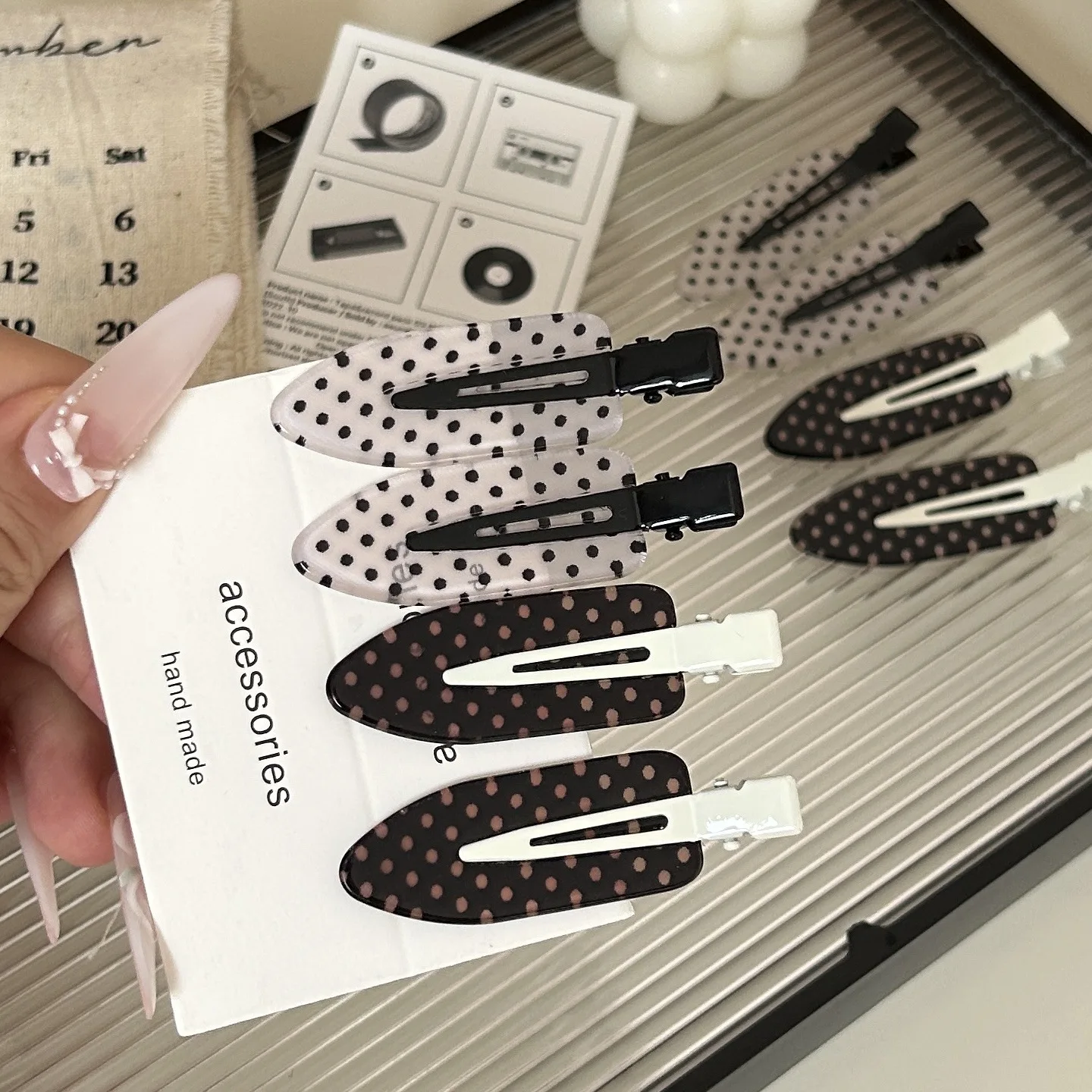 Black White Polka Dot Acrylic Hair Clips Minimalist Secure Hold Suitable for Daily Wear Party Outfits Hair Styling Accessories