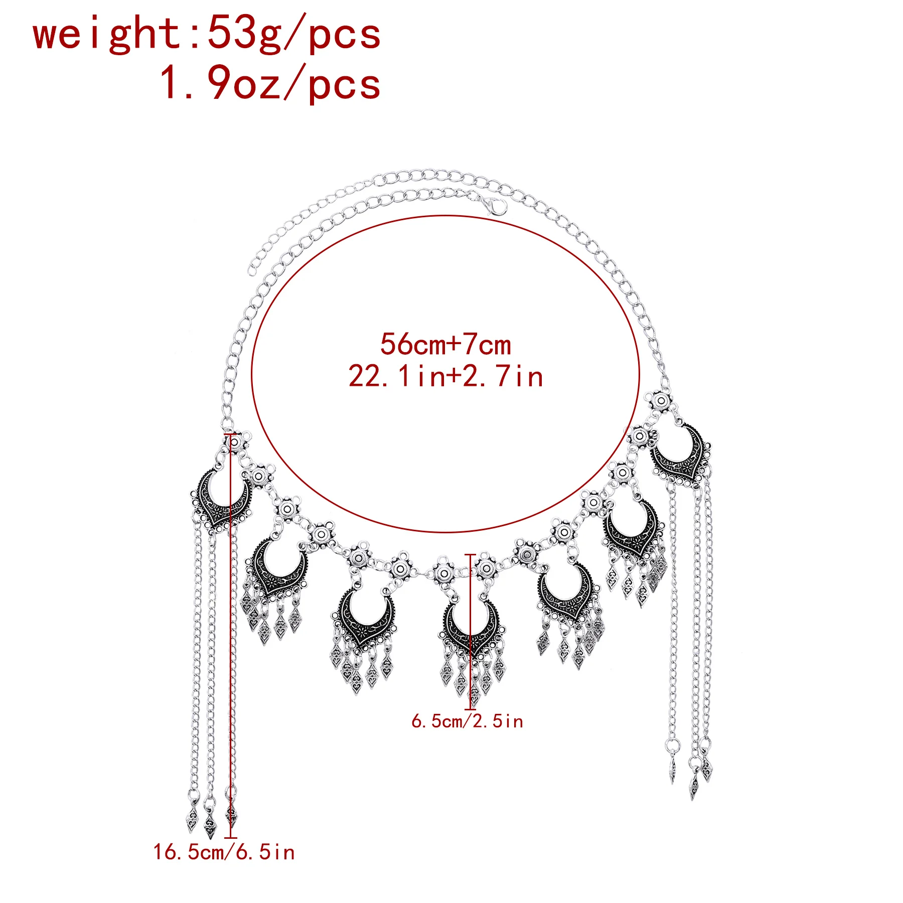Retro Silvery Alloy Hollow Moon Pendant Forehead Headpiece for Women Boho Ethnic Indian Kurdish Gypsy Hair Accessories Jewelry