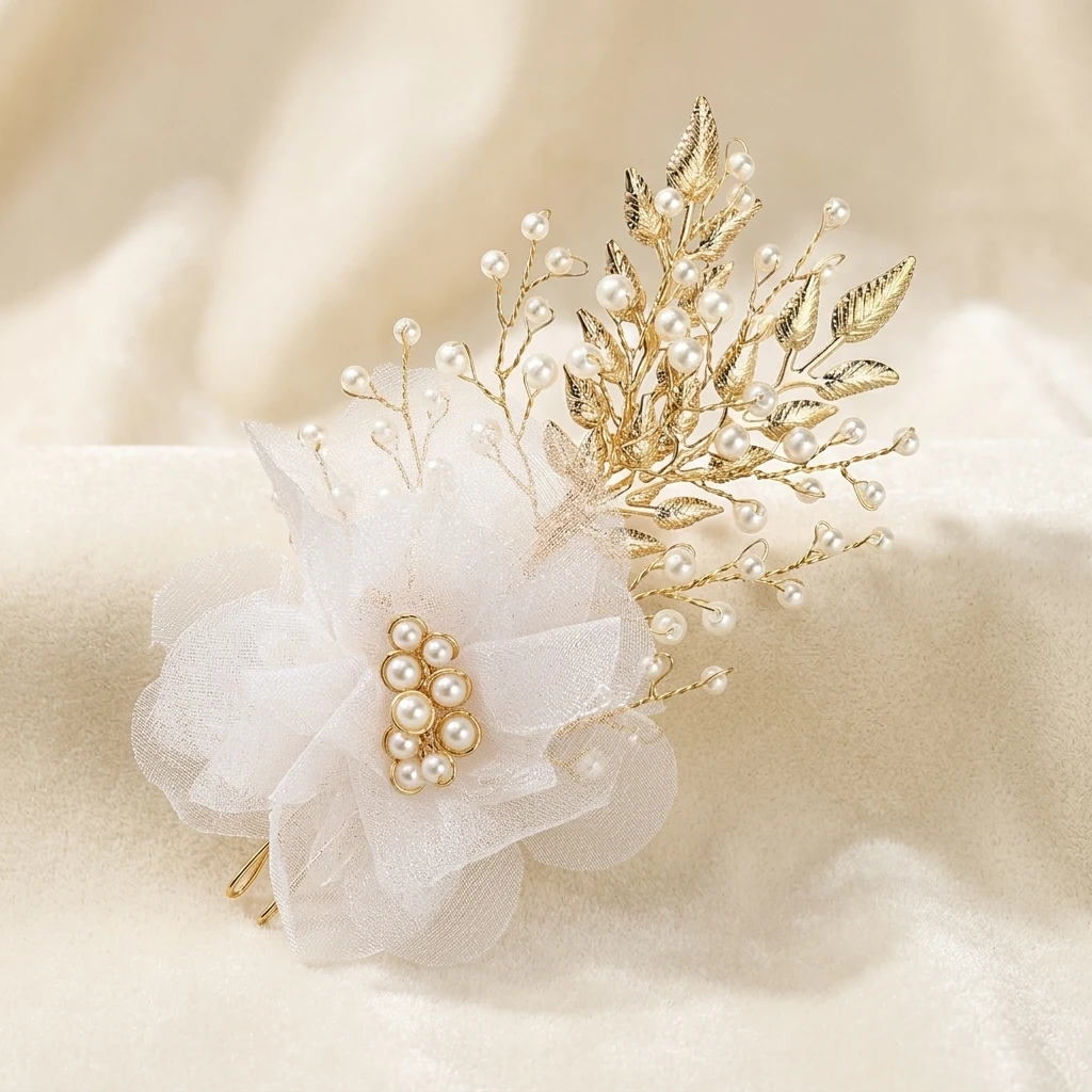 Crystal Flower Leaf Hair Clip Hairpin Headband For Women Silk Flower Hair Clip Wedding Bridal Hair Accessories Jewelry Gift