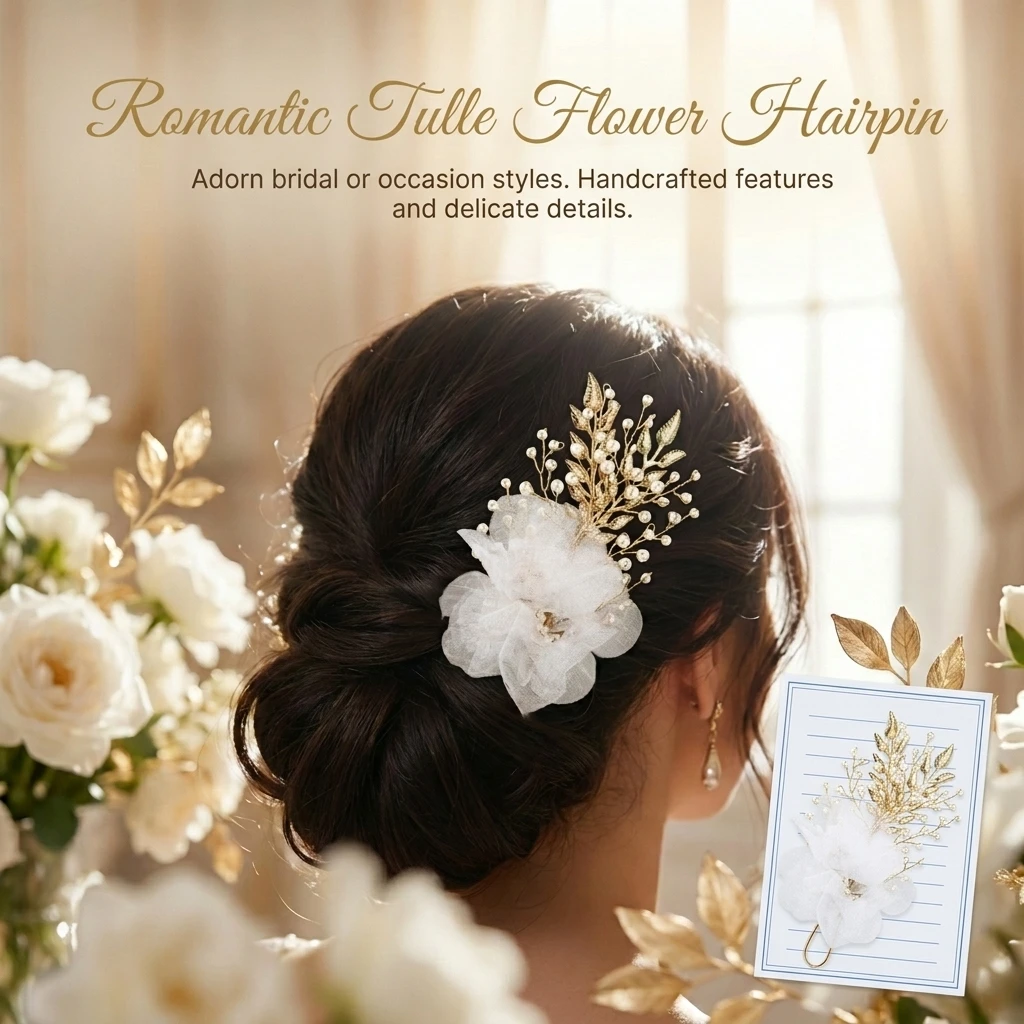 Crystal Flower Leaf Hair Clip Hairpin Headband For Women Silk Flower Hair Clip Wedding Bridal Hair Accessories Jewelry Gift