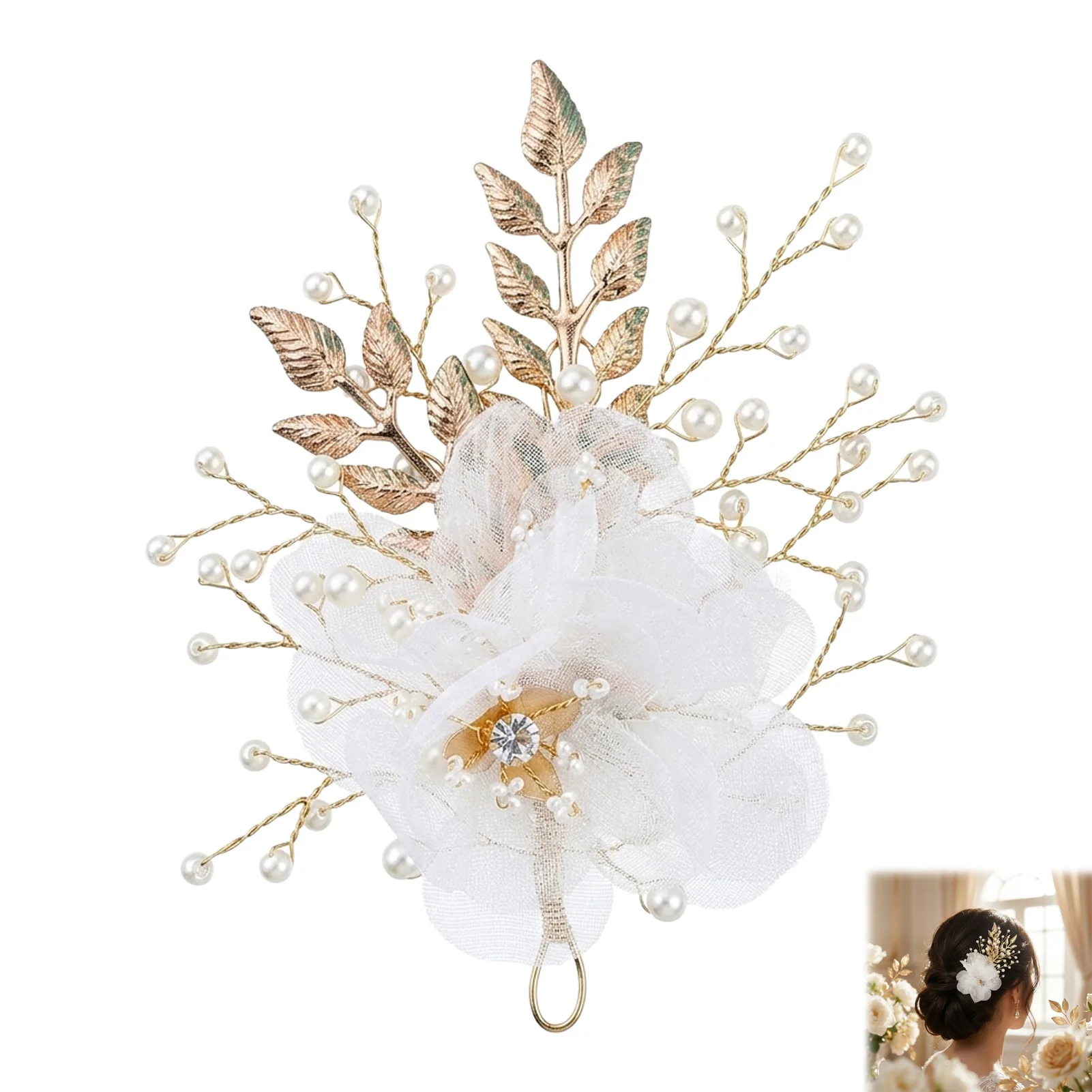 Crystal Flower Leaf Hair Clip Hairpin Headband For Women Silk Flower Hair Clip Wedding Bridal Hair Accessories Jewelry Gift