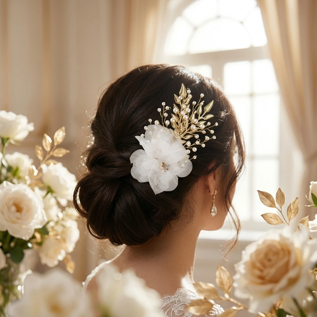 Crystal Flower Leaf Hair Clip Hairpin Headband For Women Silk Flower Hair Clip Wedding Bridal Hair Accessories Jewelry Gift