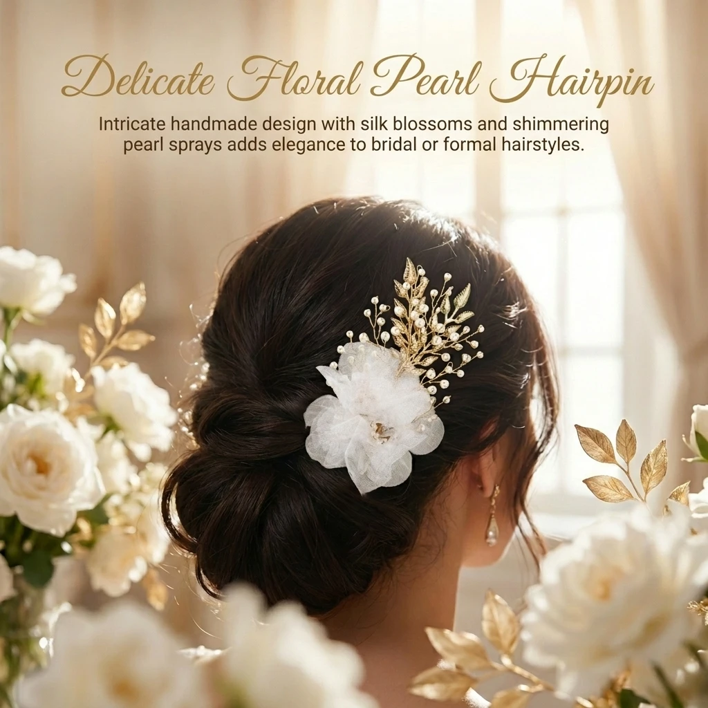 Crystal Flower Leaf Hair Clip Hairpin Headband For Women Silk Flower Hair Clip Wedding Bridal Hair Accessories Jewelry Gift