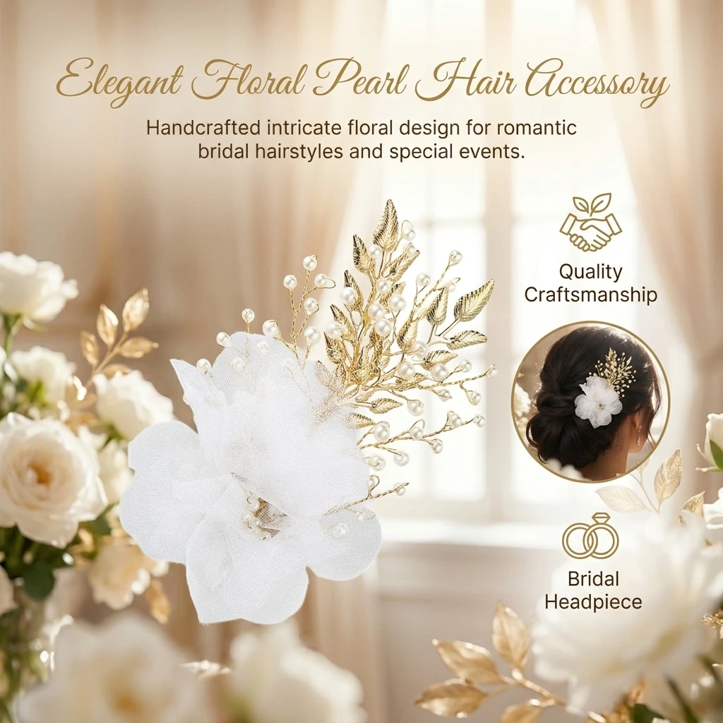 Crystal Flower Leaf Hair Clip Hairpin Headband For Women Silk Flower Hair Clip Wedding Bridal Hair Accessories Jewelry Gift