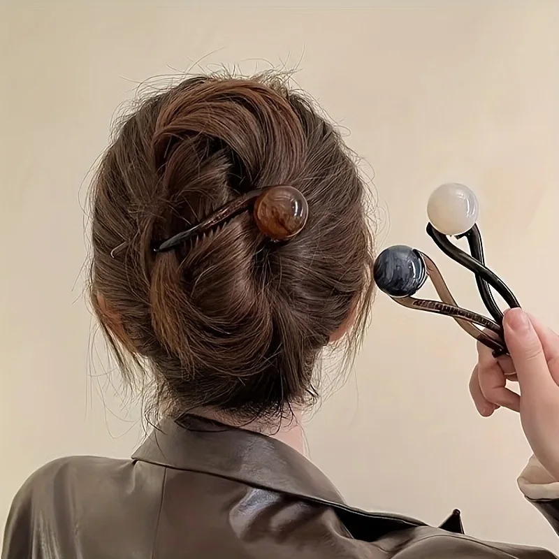 Vintage Twist Hair Clip Plastic Acrylic Bead Imitation Pearl Hairpin Twisted Design Women Girls Bridal Hair Styling Ornament