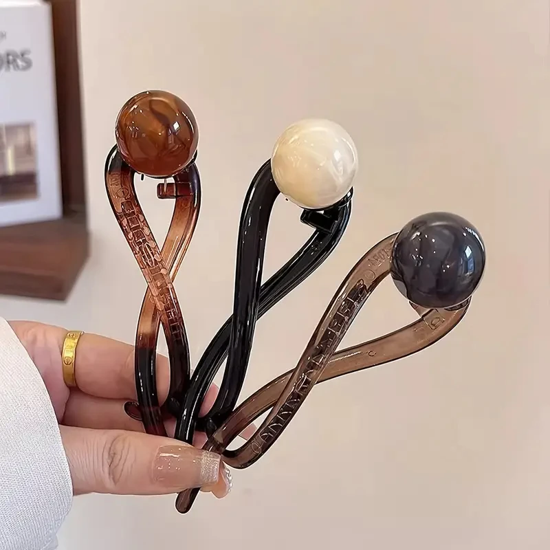 Vintage Twist Hair Clip Plastic Acrylic Bead Imitation Pearl Hairpin Twisted Design Women Girls Bridal Hair Styling Ornament