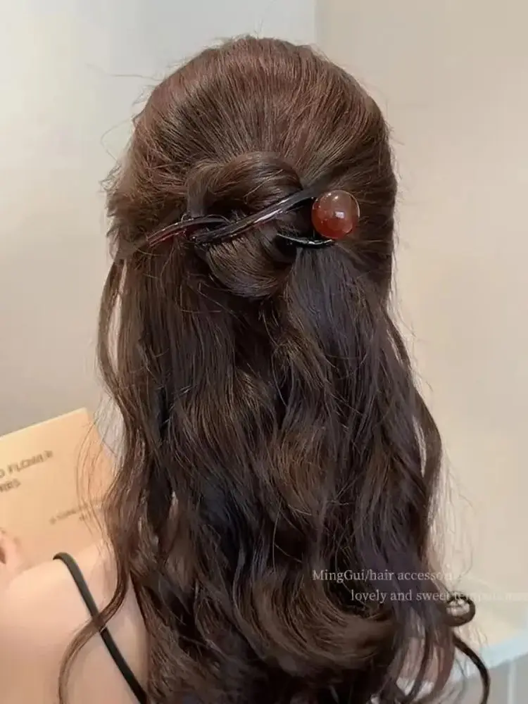 Vintage Twist Hair Clip Plastic Acrylic Bead Imitation Pearl Hairpin Twisted Design Women Girls Bridal Hair Styling Ornament