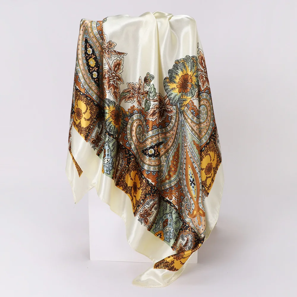90cm Women Spring Summer Square Scarf  Satin Silk Scarves Headscarf Female Foulard Beach Bandana Ladies Neckerchief Hair band