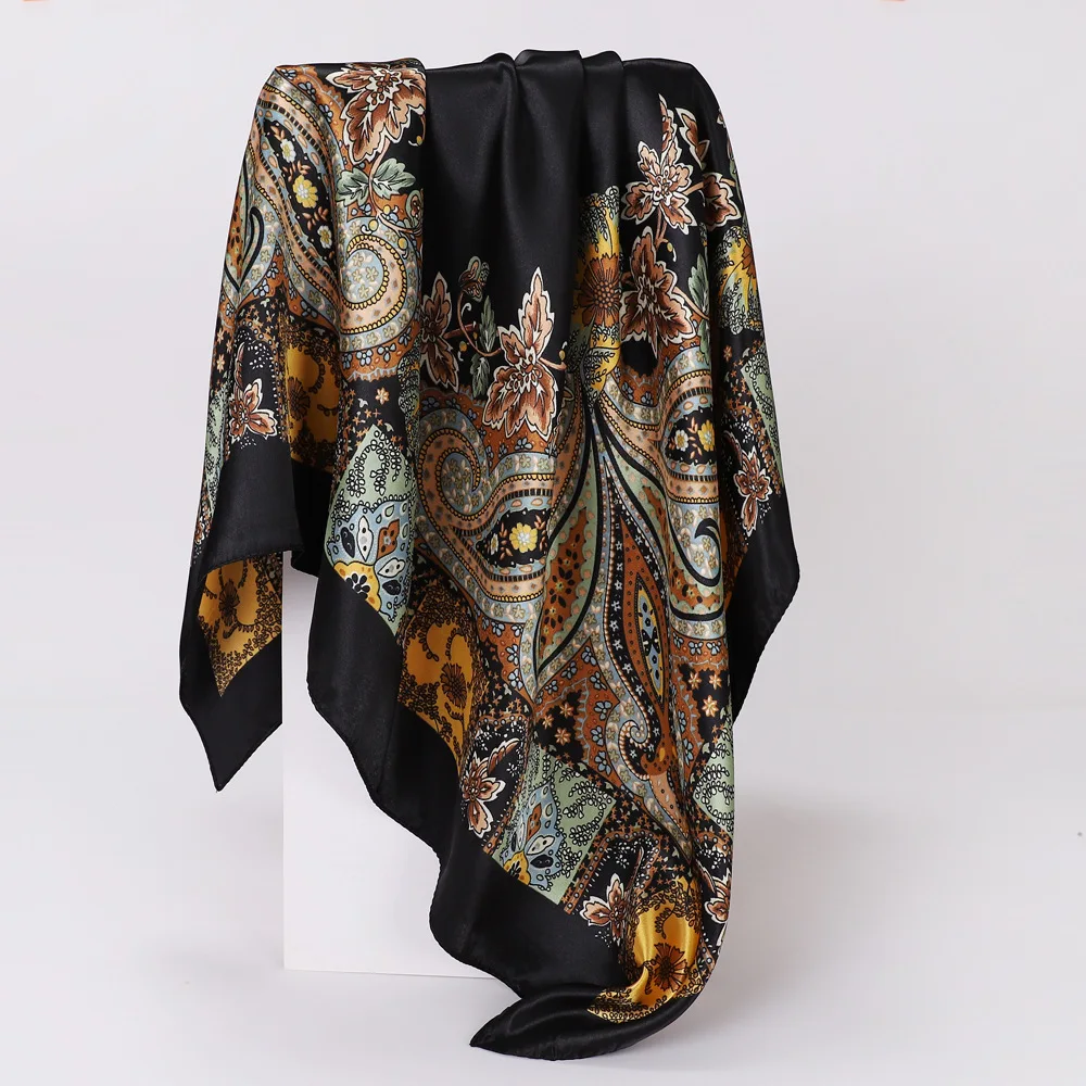 90cm Women Spring Summer Square Scarf  Satin Silk Scarves Headscarf Female Foulard Beach Bandana Ladies Neckerchief Hair band