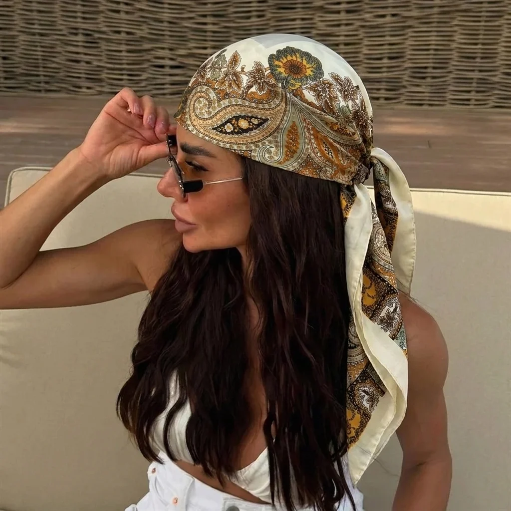 90cm Women Spring Summer Square Scarf  Satin Silk Scarves Headscarf Female Foulard Beach Bandana Ladies Neckerchief Hair band