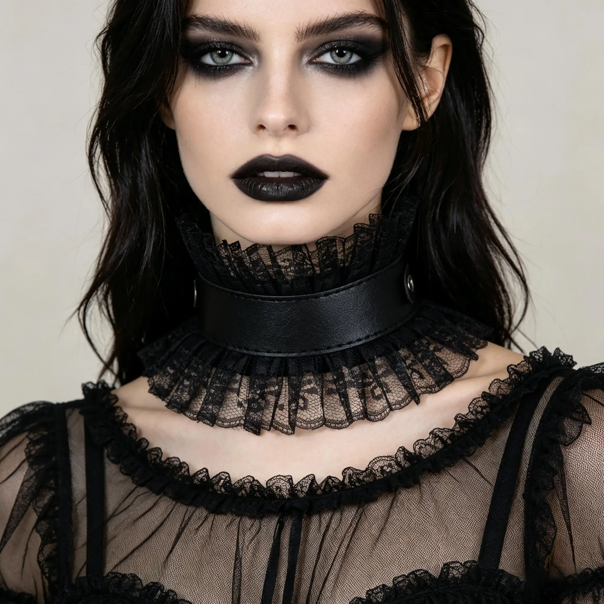 Women Vintage Fake Collar Gothic Black Faux Leather Ruffled Floral Lace Choker Necklace Victorian Lolita Neck Ruff