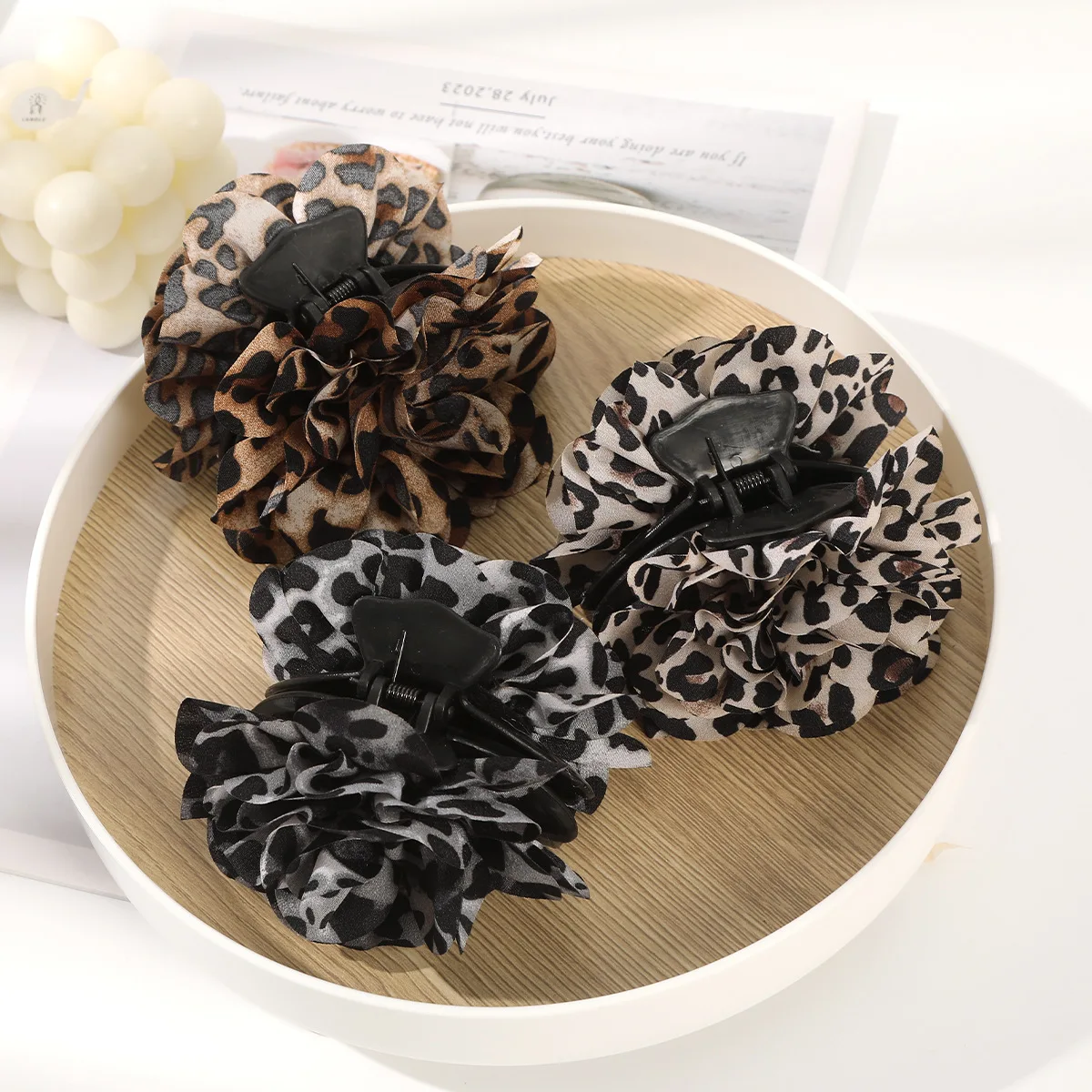 Elegant & Retro! Leopard - print Camellia Hair Clips - Stylish Fabric for Women. Hand - wash Only. Ideal for Fall & Winter.