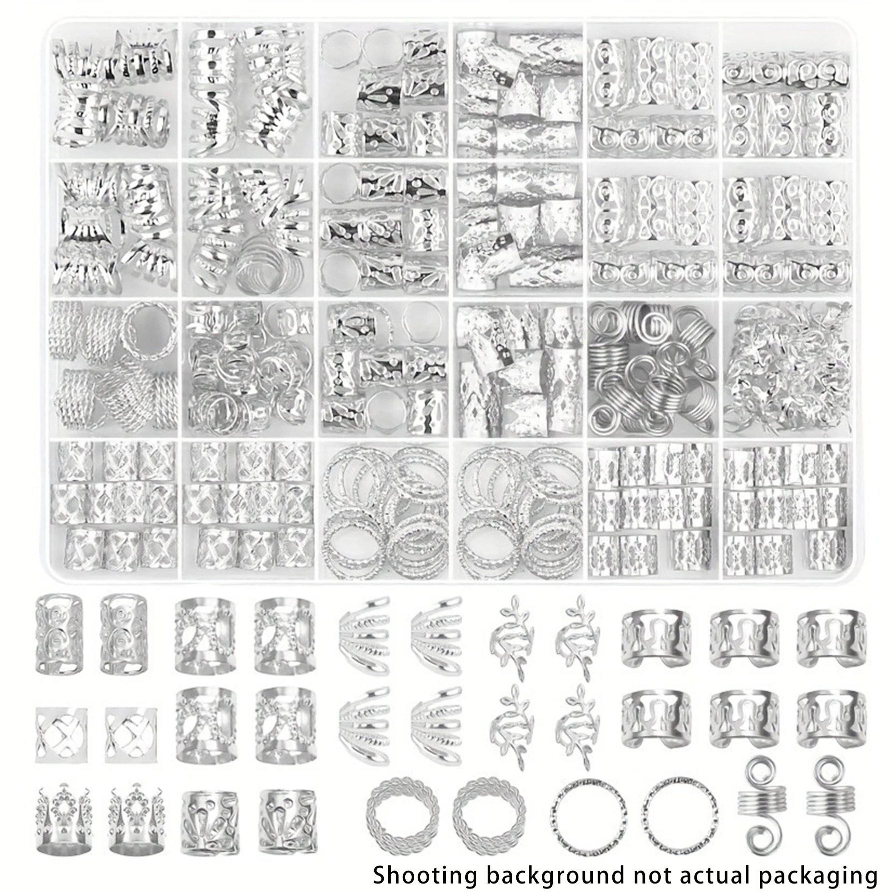 280pcs Silvery Metal Hair Braiding Rings & Cuffs Set - Hip-Hop Punk Style Hollow-Out Dreadlock Beads for Women and Girls DIY