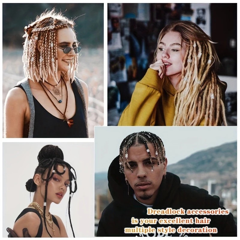 280pcs Silvery Metal Hair Braiding Rings & Cuffs Set - Hip-Hop Punk Style Hollow-Out Dreadlock Beads for Women and Girls DIY