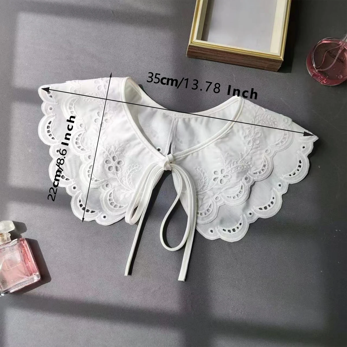Women's White Embroidered Fake Collar, Double Layered Doll Neck, Fashionable Decorative Shawl with Shoulder Straps