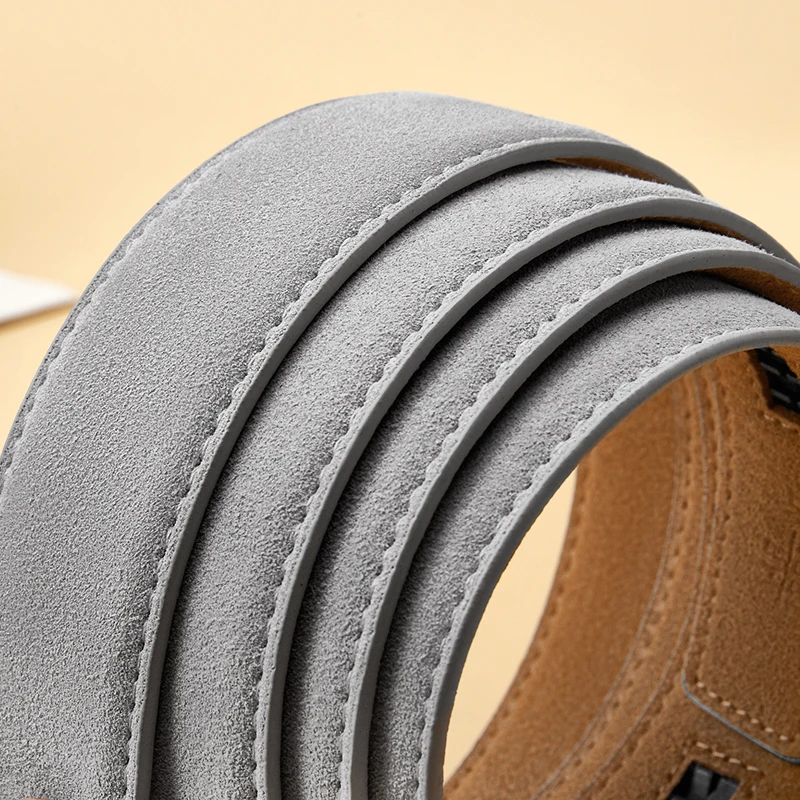 Men's Automatic Belt Replacement Belt, Suede Leather Belt, 3.5cm Genuine Leather Belt without Buckle For 3.8-4cm Buckle