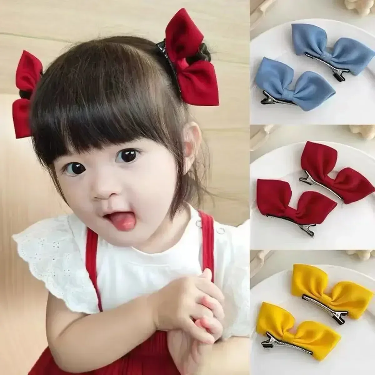 2pcs 3D Fabric Bowknot Hair Clips for Toddler Girls Princess Core Ruffled Side Clamps Non-Toxic Cute Kids Hair Accessories