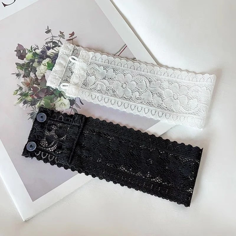 Sexy Hollow Out Floral Lace Fake collar Elastic Lace Wide Scarf Dance Collarbone Chain Bridal Wedding Necklace Decoration
