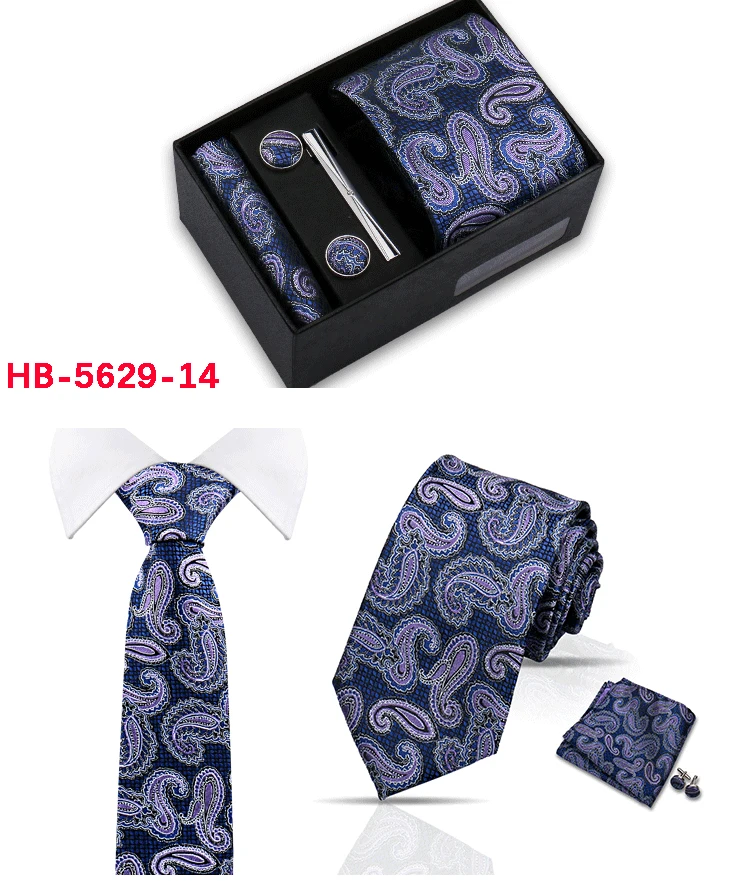 Classic Mens Tie Set Paisley Hanky Cufflinks In Gift Box Jacquard Woven Neckties Set For Men Formal Wedding Fashion Accessories