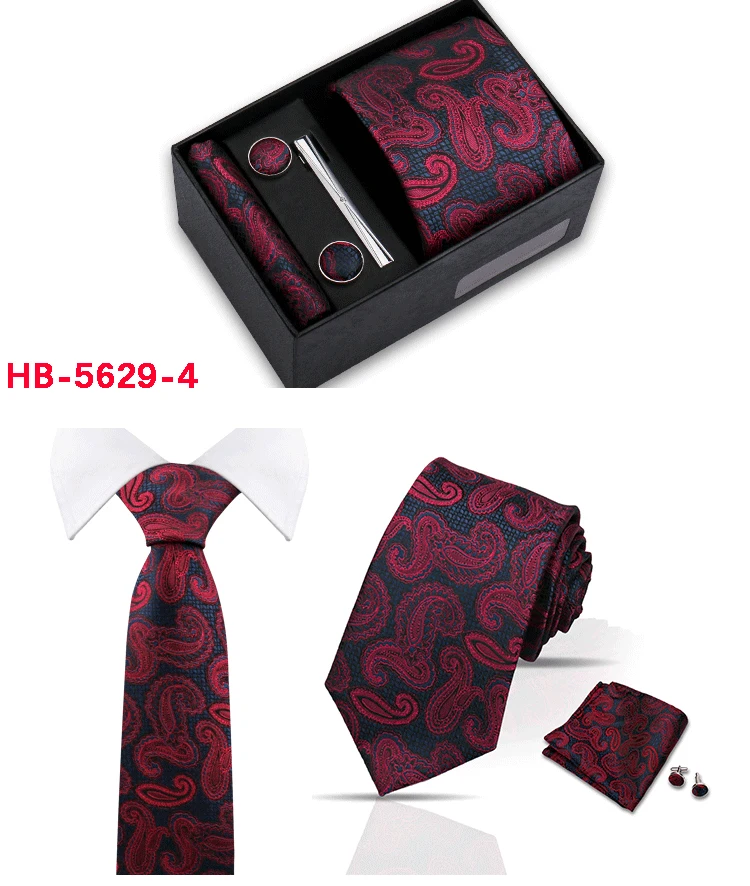 Classic Mens Tie Set Paisley Hanky Cufflinks In Gift Box Jacquard Woven Neckties Set For Men Formal Wedding Fashion Accessories