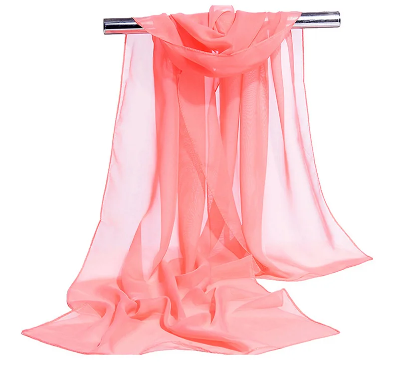 Korean Women Wedding Evening Party Dress Scarf Solid Color Transparent Chiffon Silk Scarf Summer Beach Towel Sunscreen Shawl R22