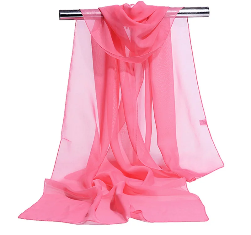 Korean Women Wedding Evening Party Dress Scarf Solid Color Transparent Chiffon Silk Scarf Summer Beach Towel Sunscreen Shawl R22